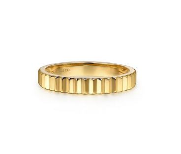14K Yellow Plain Gold Diamond Cut Stackable Ring