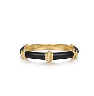14K Yellow Gold Bujukan Bar Split Stackable with Black Enamel