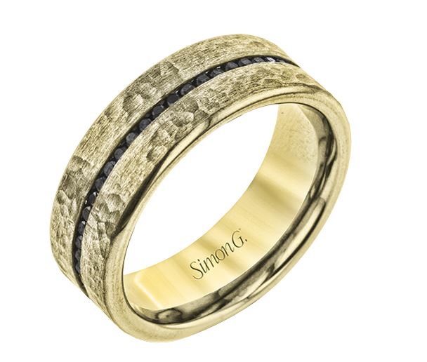 Gent's Yellow 14 Karat Gentleman Wedding Band Size 10 With 0.60Tw Round Black Diamonds