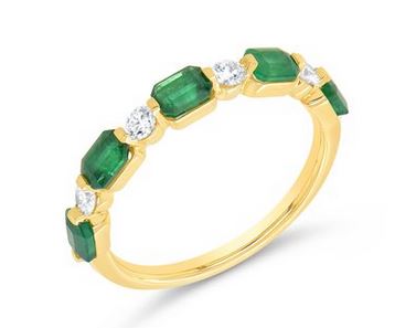 18K Yellow Uneek Precious Collection 1-Row Emerald Cut Emerald Fashion Ring