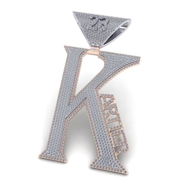 Lady's Two-Tone 10 Karat Initial Lab Grown Pendant With 916 = 4.73Twt Round G/H Si2 Diamonds