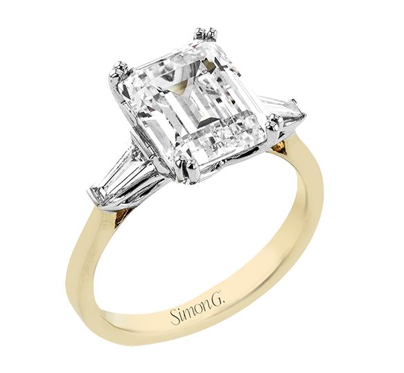 Lady's Two-Tone 18 Karat 3 Stone Engagement Ring Size 6.5 With 0.30Tw Baguette G/H Si2 Diamonds