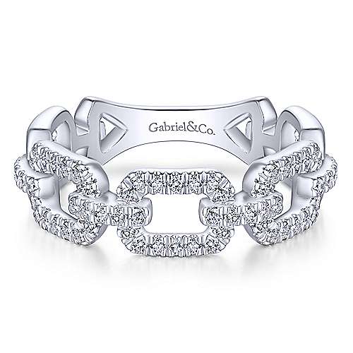14k White Gold Pave Diamond Chain Link Stackable Ring