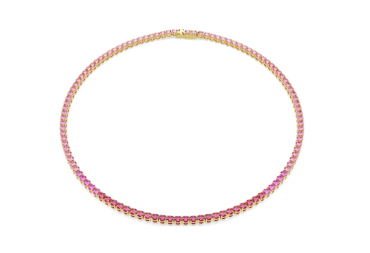 Matrix Tennis necklace Round cut, Pink, Gold-tone plated