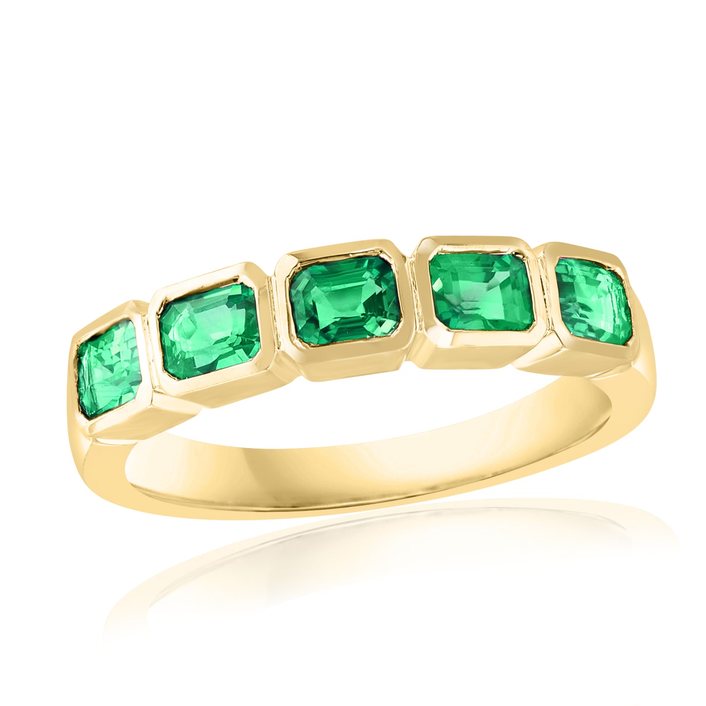 Lady's Yellow 18 Karat Bezel Fashion Ring Size 6.5 With 5 = 1.02Tw Emerald Emeralds