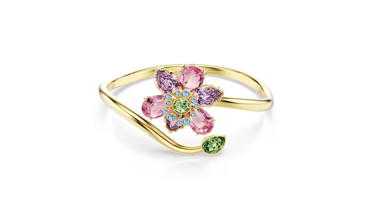 Idyllia bangle Mixed cuts, Flower, Multicolored, Gold-tone plated