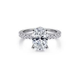 14K White Gold Hidden Halo Oval Diamond Engagement Ring