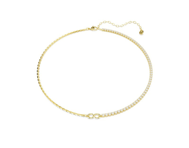 Matrix necklace Round cut, White, 18K gold plated