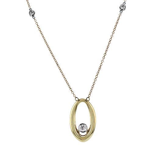 Lady's Two-Tone 14 Karat Free Form Pendant Length 18 With 3 = 0.16Tw Round G Vs1 Diamonds