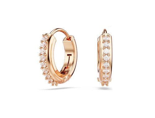 Matrix hoop earrings Round cut, White, Rose gold-tone plated