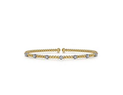 14K White-Yellow Gold Bujukan Diamond Stations Bangle