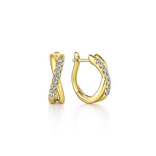 14k Yellow Gold Twisted 15mm Diamond Huggies