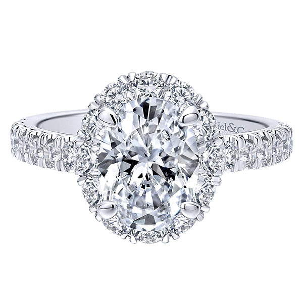 14K White Gold Oval Halo Diamond Engagement Ring