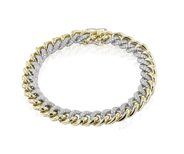 Lady's Two-Tone 18 Karat Curb Bracelet Length 7 With = 2.87Tw Round G Vs1 Diamonds