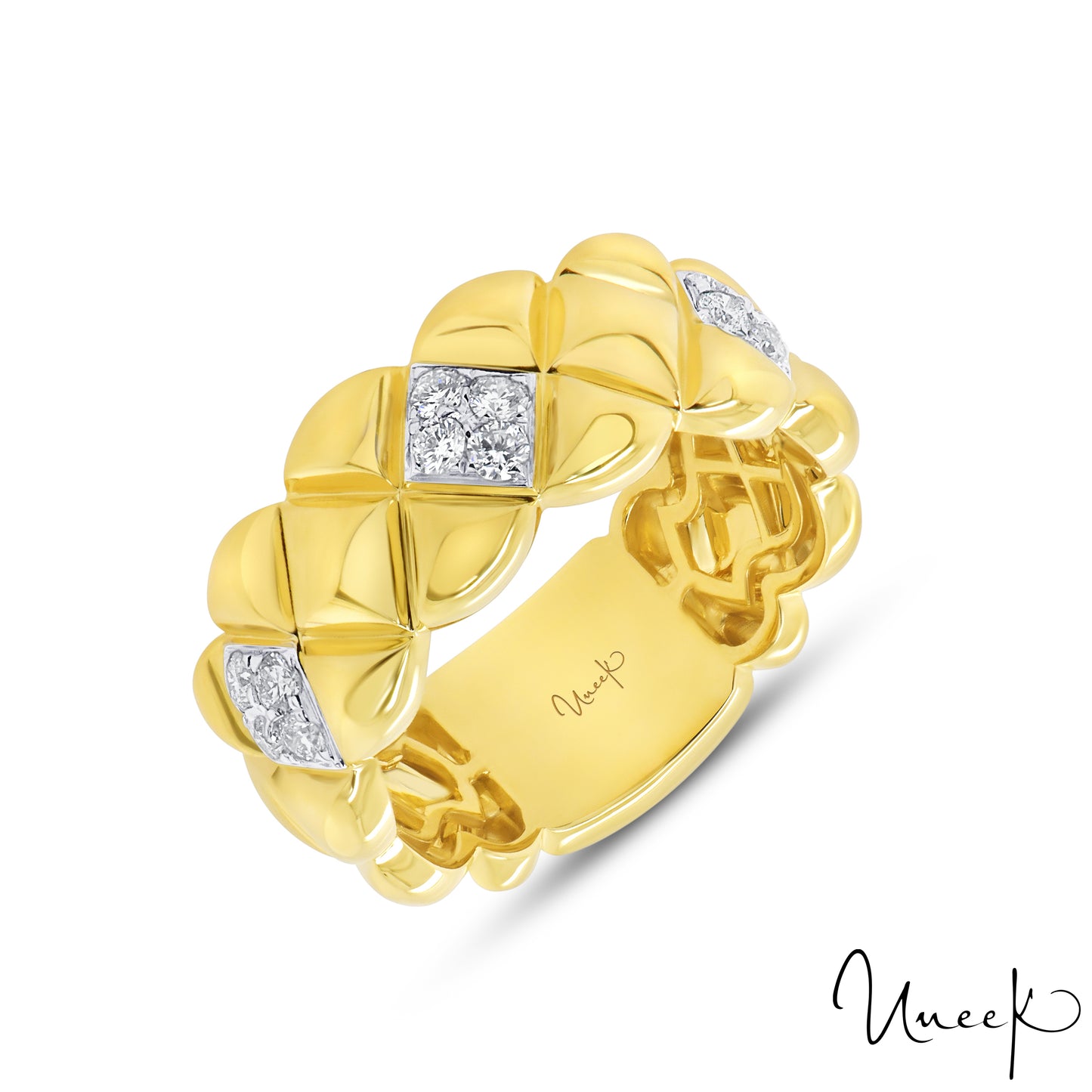 Lady's Two-Tone 18 Karat Band Fashion Ring Size 6.5 Old Key 306835 12 = 0.32tw Round G VS2 Diamonds