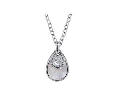 925 Sterling Silver Bujukan White Sapphire and White Mother of Pearl Teardrop Pendant Necklace