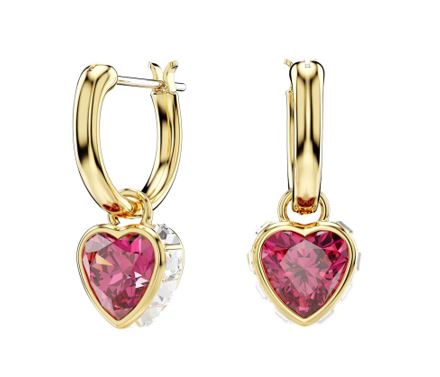 Chroma drop earrings Heart, Red, Gold-tone plated