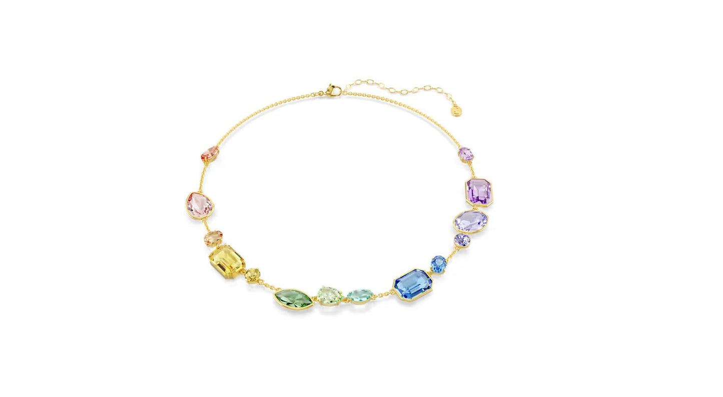 Gema necklace Mixed cuts, Multicolored, Gold-tone plated