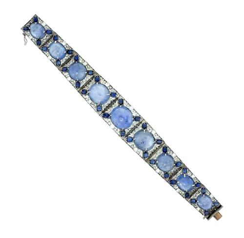 Art Deco PT Bracelet 110ct approx 9 GIA Certified No Heat Ceylon Sap 7ct Sap 1.35ct Dia I-K VS1-SI2
