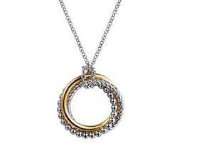 925 Sterling Silver And 14k Yellow Gold Bujukan Twisted Rope Multi Circle Pendant Necklace