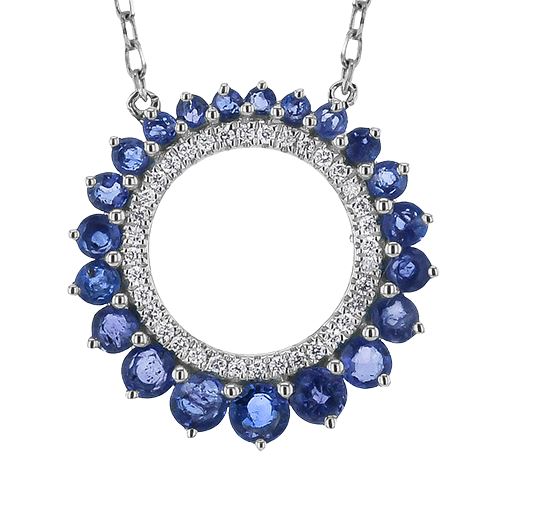 Lady's White 14 Karat Free Form Pendants Length 18 With 36 = 0.09Tw Round G Vs1 Diamonds And = 0.77Tw Round Sapphires