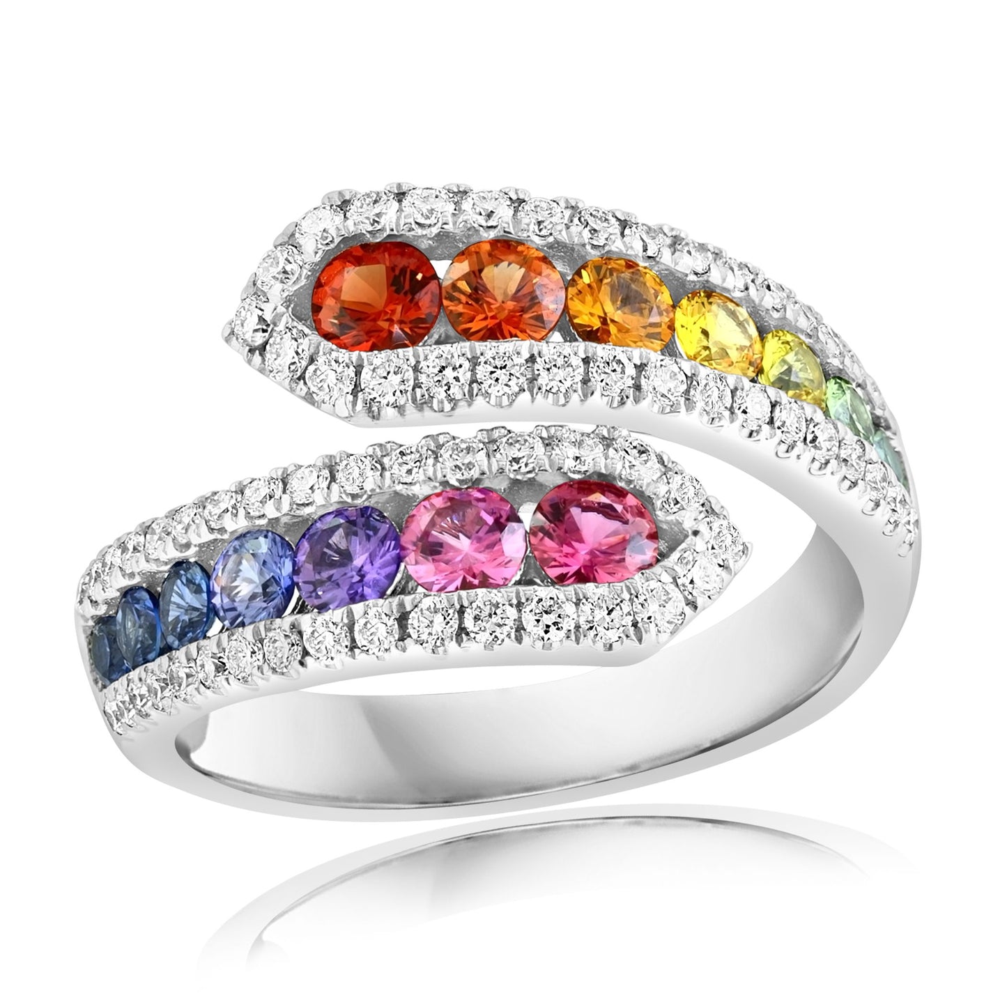 RING, 18KW, Multi-Color Sapp, Round, Rainbow