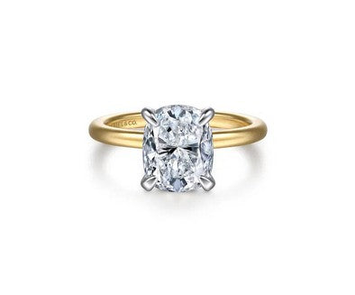 14K White-Yellow Gold Hidden Halo Elongated Cushion Diamond Engagement Ring