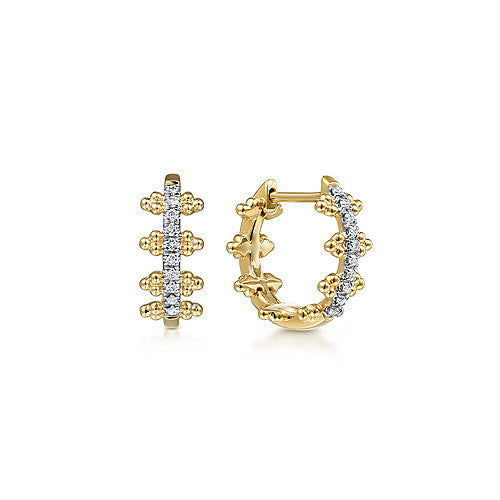14k Yellow Gold Beaded Pavé 10mm Diamond Huggies - 0.10 ct