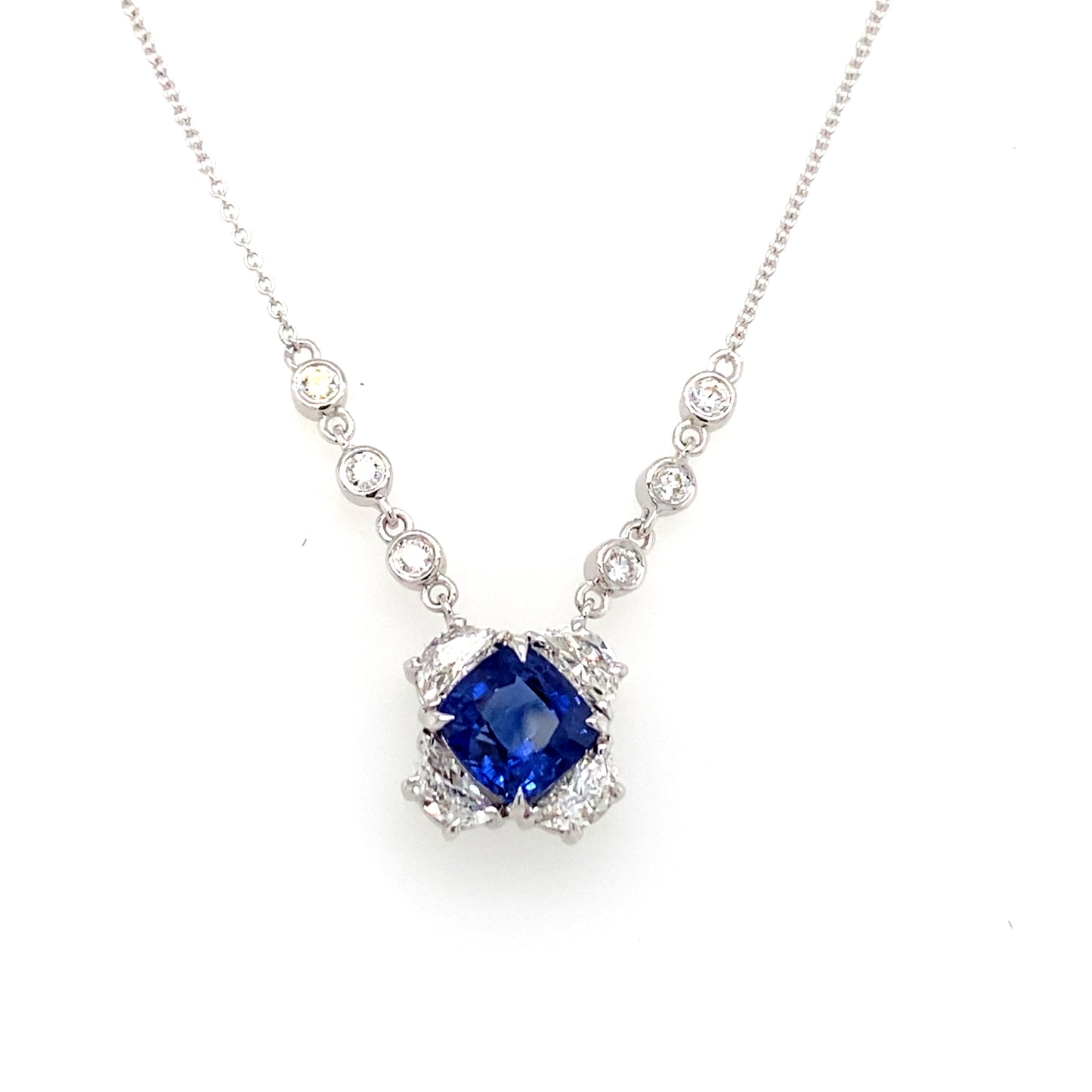 Necklace, 18KW, Sapphire, Cushion