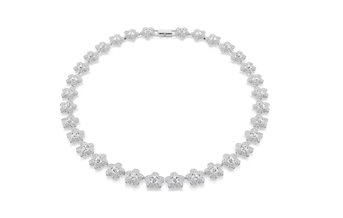 Ariana Grande x Swarovski necklace Round cut, Flower, White, Rhodium plated
