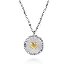 14k Yellow Gold & 925 Sterling Silver Bujukan Heart Medallion Pendant Necklace