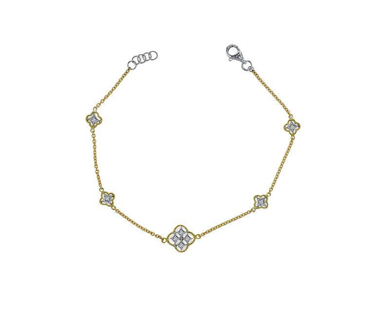 Lady's Two-Tone 18 Karat Fancy Link Bracelet Length 7 With = 0.05Twt Round G Vs1 Diamonds