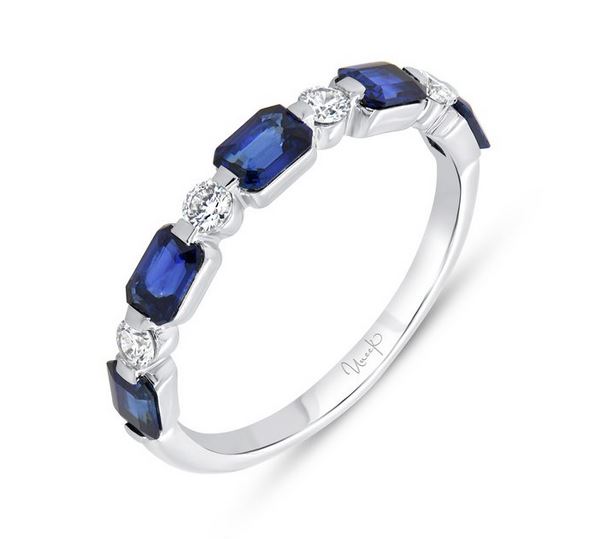 18K White Uneek Precious Collection 1-Row Emerald Cut Blue Sapphire Fashion Ring