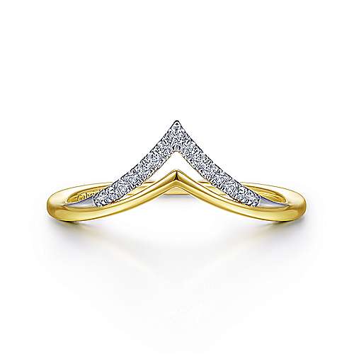 14K White-Yellow Gold Curved Double Row Diamond V Ring