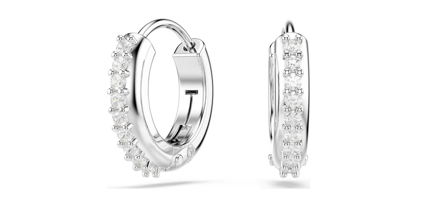 Matrix hoop earrings Round cut, White, Rhodium plated