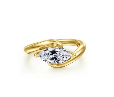 14K Yellow Gold Bypass Compass Prong Marquise Shape Diamond Engagement Ring