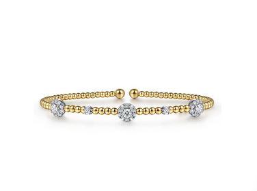 14k White-yellow Gold Bujukan Diamond Cluster Stations Bangle