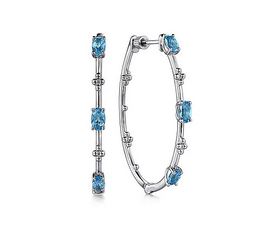 925 Sterling Silver Swiss Blue Topaz Bujukan Classic 40mm Hoop Earrings