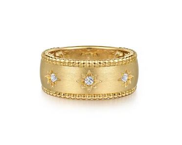14k Yellow Gold Diamond Wide Bujukan Band Ladies Ring