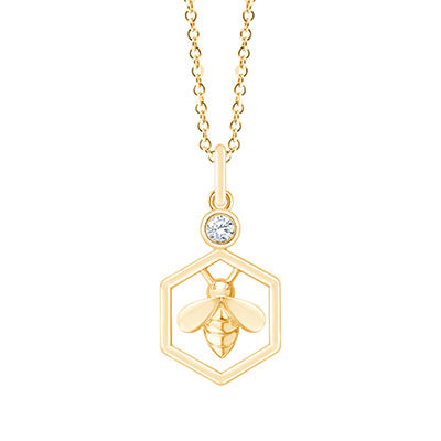 14K Yellow 0.05ct Honeycomb Hexagon Bee Pendant