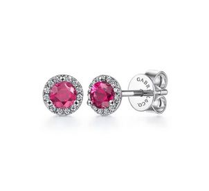 14K White Gold Diamond and Ruby Stud Earrings