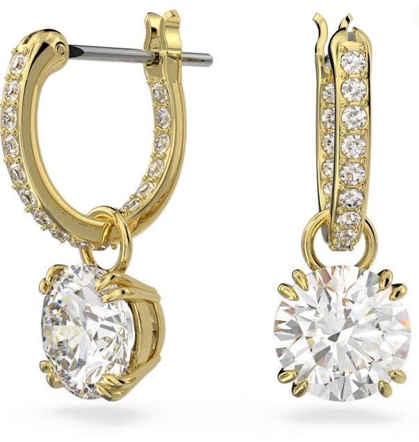 Stilla drop earrings Round cut, White, Gold-tone plated