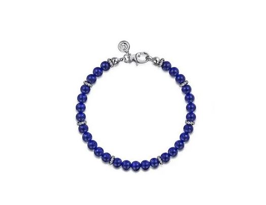 Sterling Silver and 6mm Lapis Beaded Bracelet