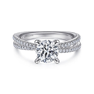 14k White Gold Split Shank Round Diamond Engagement Ring