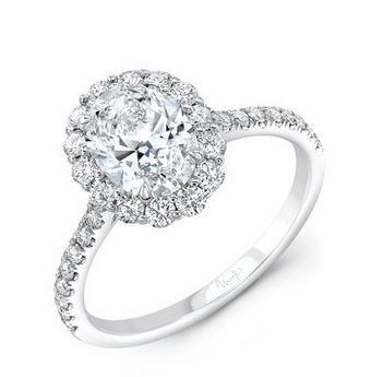 14K White Uneek Timeless Collection Halo Oval Shaped Engagement Ring