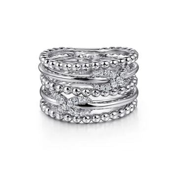 925 Sterling Silver White Sapphire Multi Row Bujukan Easy Stackable Ring