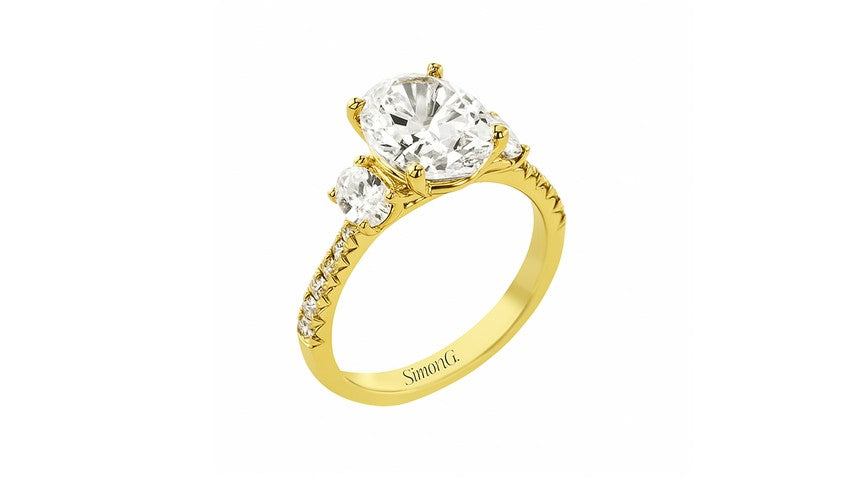 18K Yellow Gold 3 Stone Engagement Ring with a 1.79ct Lab Grown Oval Center Diamond