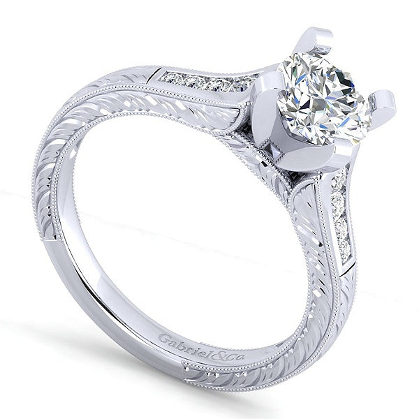 14K White Gold Round Diamond Channel Set Engagement Ring