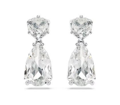 Mesmera drop earrings Mixed cuts, White, Rhodium plated