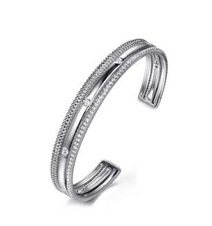 925 Sterling Silver Bujukan White Sapphire Multi Row Cuff